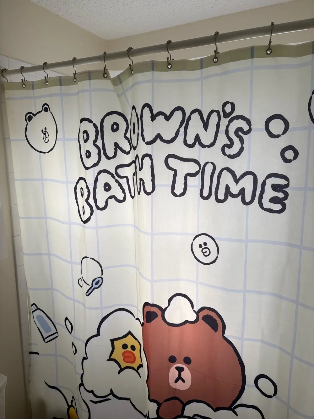 LINE FRIENDS Brown Bear Cute Bath Time Shower Curtain